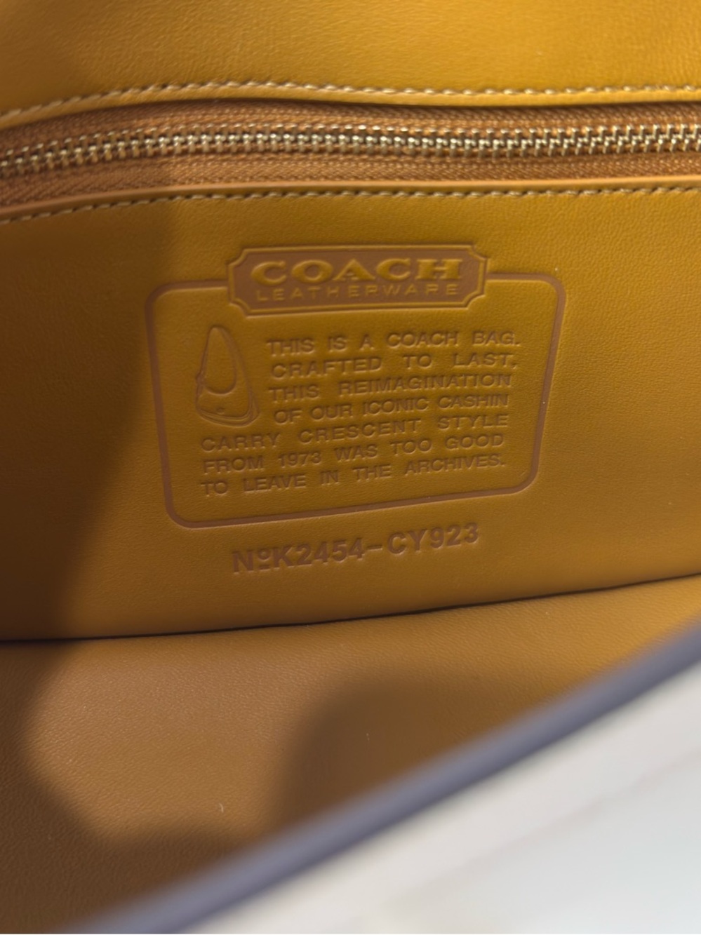 Coach Originals Cashin Carry Crescent Bag Leather Chalk Brass CY923 NWOT - Picture 13 of 14